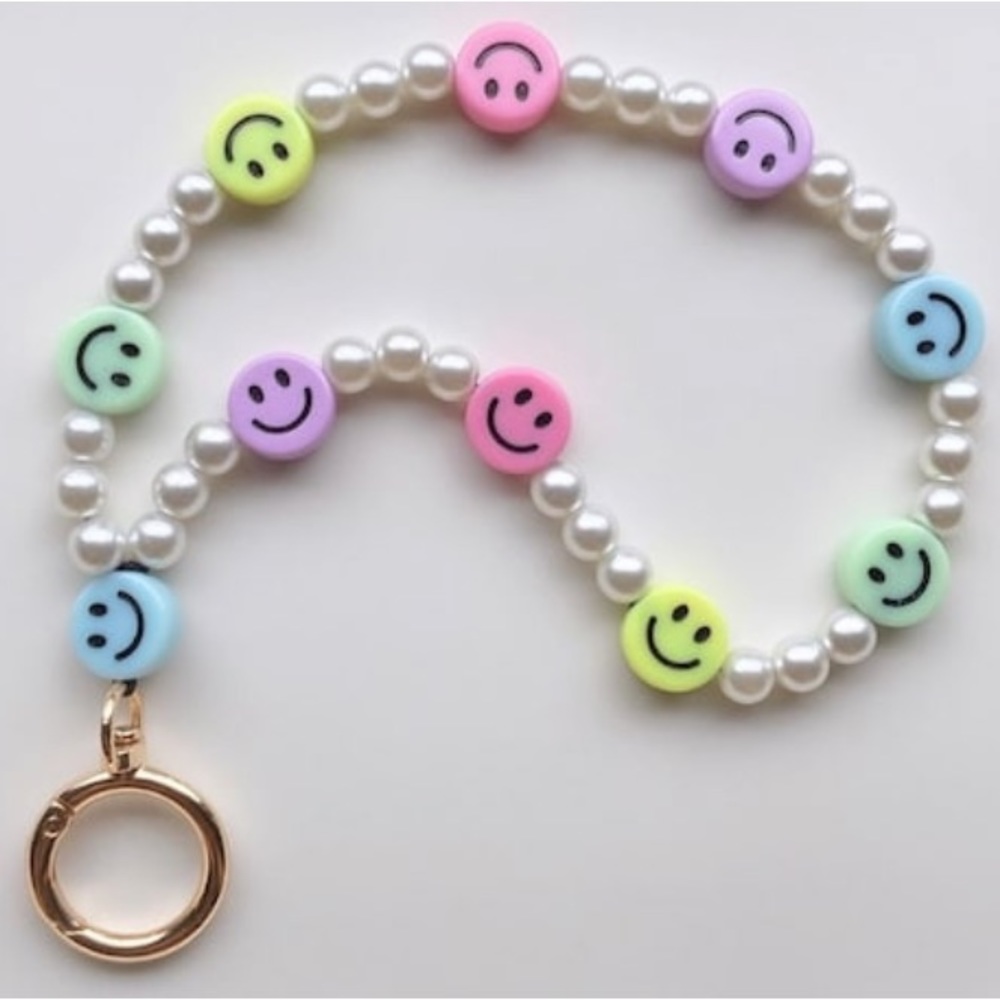 Smiley Beaded Keychain, Rainbow Smiley Face, Happy  Wristlet Accessories